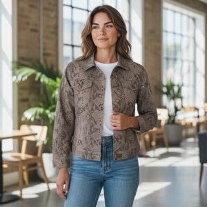 NWT Prosperity x Stitch Fix Jolene Python Print Jean Jacket Stretch Fall Denim‎